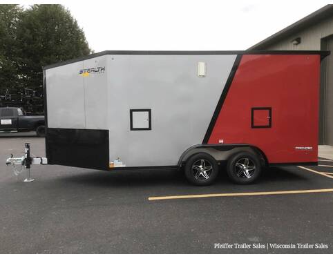 2023 7.5x19 Stealth Predator 2 Place Snowmobile Trailer w/ 7ft Interior Height (Silver/Red) Snowmobile Trailer at Pfeiffer Trailer Sales STOCK# 0695 Photo 3